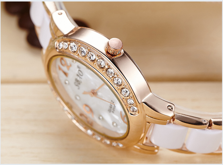 ceramics Watch   Oval Diamond dial waterproof alloy Bracelet Quartz watches Female