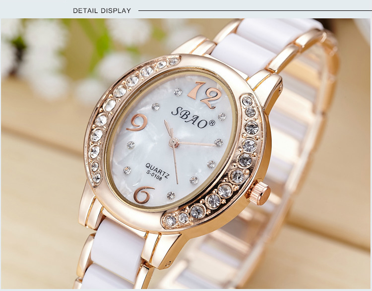 ceramics Watch   Oval Diamond dial waterproof alloy Bracelet Quartz watches Female