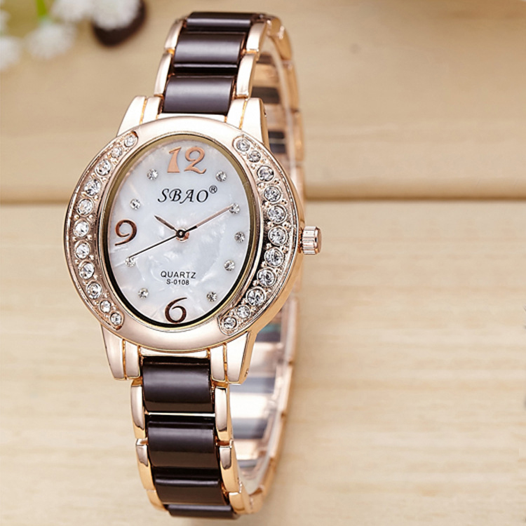 ceramics Watch   Oval Diamond dial waterproof alloy Bracelet Quartz watches Female