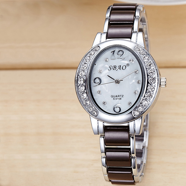 ceramics Watch   Oval Diamond dial waterproof alloy Bracelet Quartz watches Female