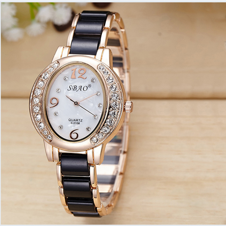 ceramics Watch   Oval Diamond dial waterproof alloy Bracelet Quartz watches Female