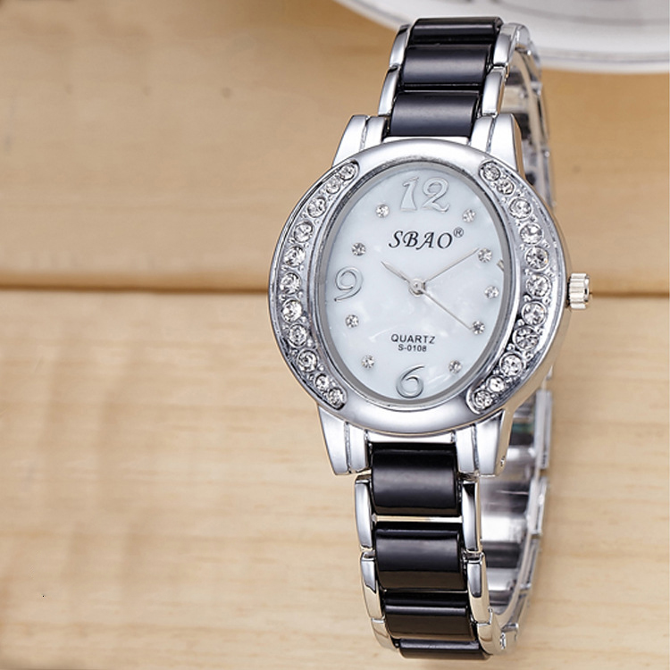 ceramics Watch   Oval Diamond dial waterproof alloy Bracelet Quartz watches Female