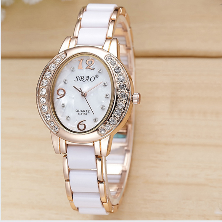 ceramics Watch   Oval Diamond dial waterproof alloy Bracelet Quartz watches Female