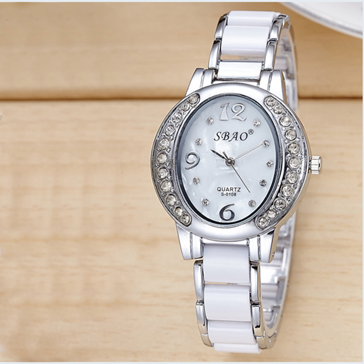 ceramics Watch   Oval Diamond dial waterproof alloy Bracelet Quartz watches Female