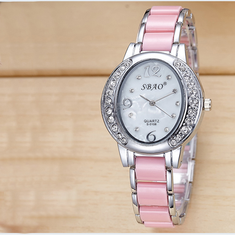 ceramics Watch   Oval Diamond dial waterproof alloy Bracelet Quartz watches Female