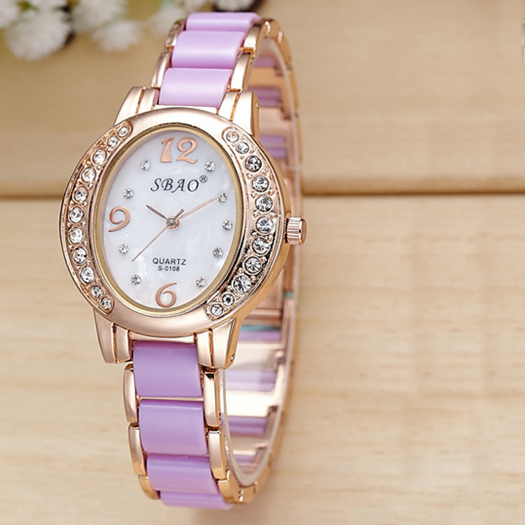 ceramics Watch   Oval Diamond dial waterproof alloy Bracelet Quartz watches Female