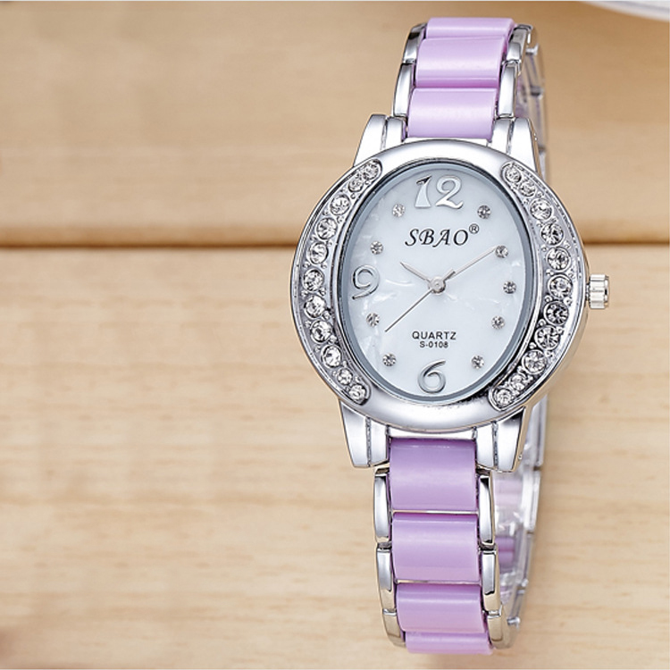 ceramics Watch   Oval Diamond dial waterproof alloy Bracelet Quartz watches Female