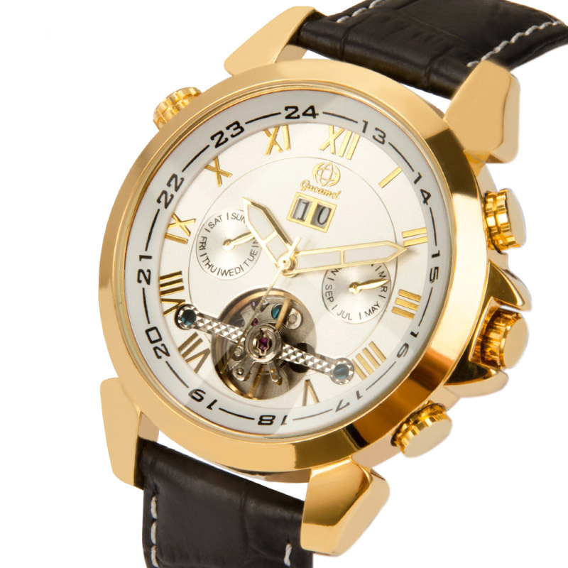 Fully Automatic Mechanical Watch Tourbillon Double Calendar Watch Men Fashion High End Belt Watch
