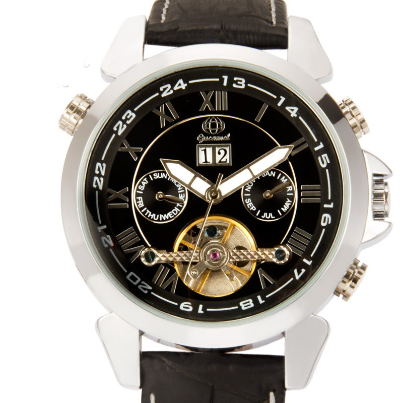 Fully Automatic Mechanical Watch Tourbillon Double Calendar Watch Men Fashion High End Belt Watch
