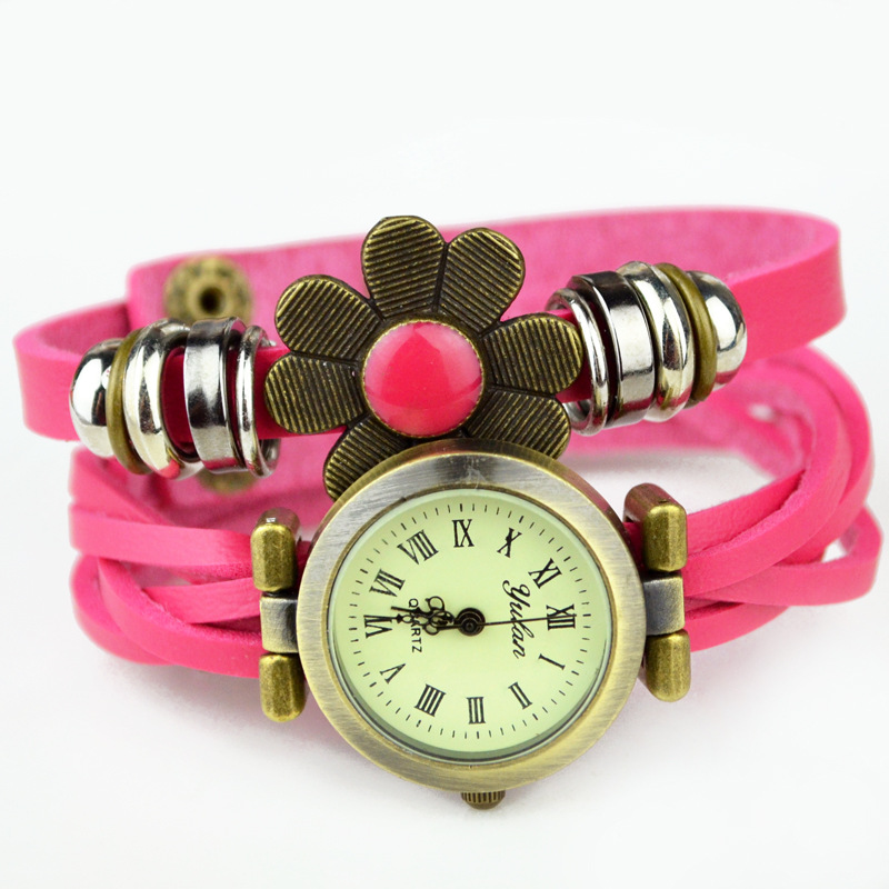 Retro Female models Watch color Flowers Weave decoration Ms Watch fashion Female table