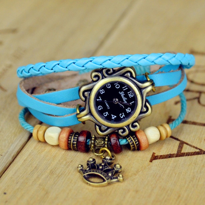 Retro Watch  leather Watch Goddess of the crown Manual Weave Fashion Ms Bracelet