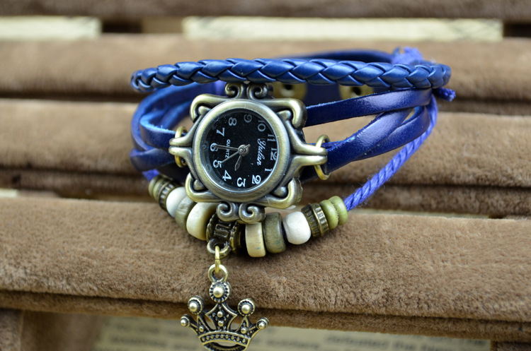 Retro Watch  leather Watch Goddess of the crown Manual Weave Fashion Ms Bracelet