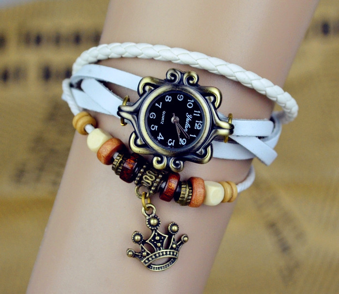 Retro Watch  leather Watch Goddess of the crown Manual Weave Fashion Ms Bracelet
