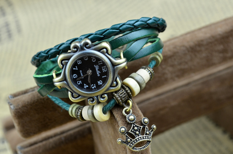 Retro Watch  leather Watch Goddess of the crown Manual Weave Fashion Ms Bracelet