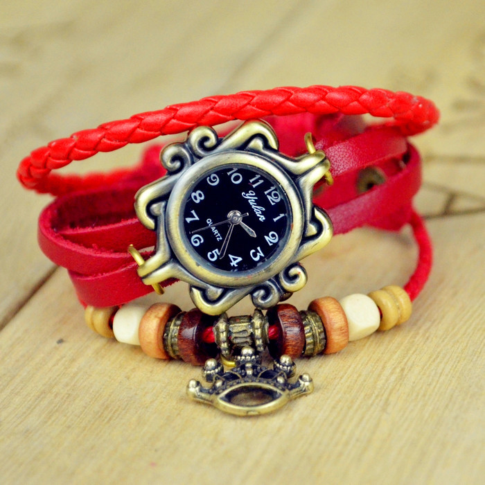 Retro Watch  leather Watch Goddess of the crown Manual Weave Fashion Ms Bracelet