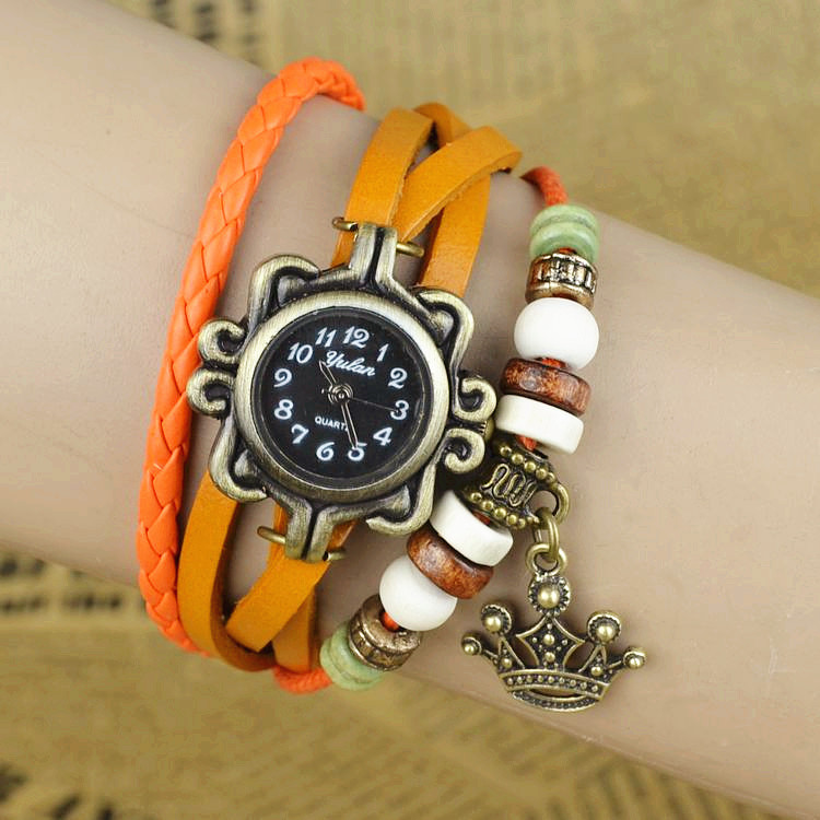 Retro Watch  leather Watch Goddess of the crown Manual Weave Fashion Ms Bracelet