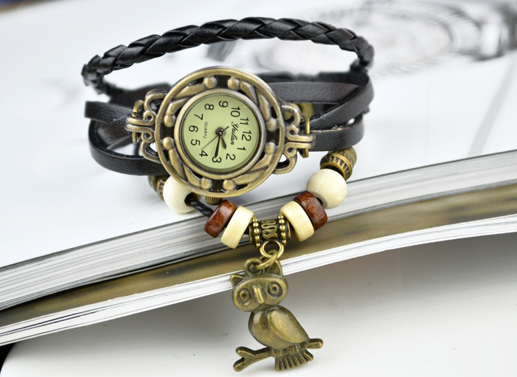 Retro Watch  Full hand Weave Ms Bracelet owl Watch fashion Leisure Retro Watch