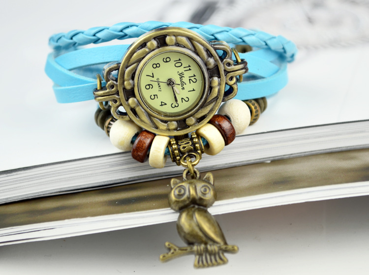 Retro Watch  Full hand Weave Ms Bracelet owl Watch fashion Leisure Retro Watch