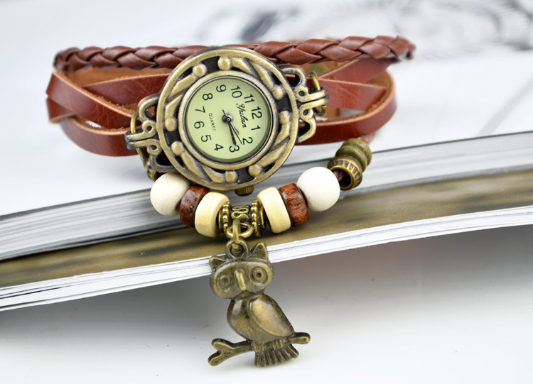 Retro Watch  Full hand Weave Ms Bracelet owl Watch fashion Leisure Retro Watch