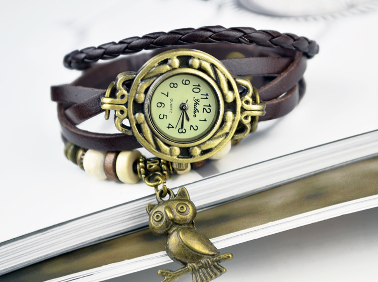 Retro Watch  Full hand Weave Ms Bracelet owl Watch fashion Leisure Retro Watch