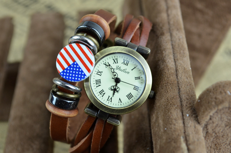 Western style Retro personality Watch American flag Weave Watch   men and women student Watch
