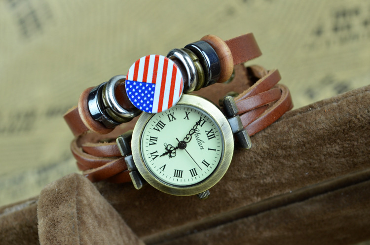 Western style Retro personality Watch American flag Weave Watch   men and women student Watch