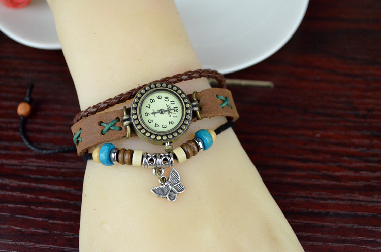 Retro Ms Watch  Bronze temperament Female watch   Genuine Leather Bracelet