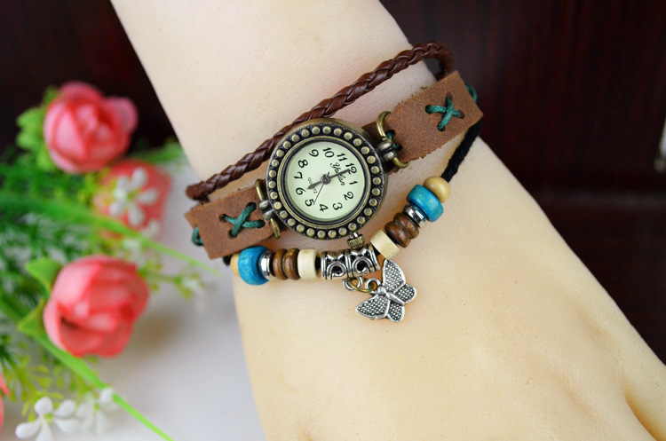 Retro Ms Watch  Bronze temperament Female watch   Genuine Leather Bracelet