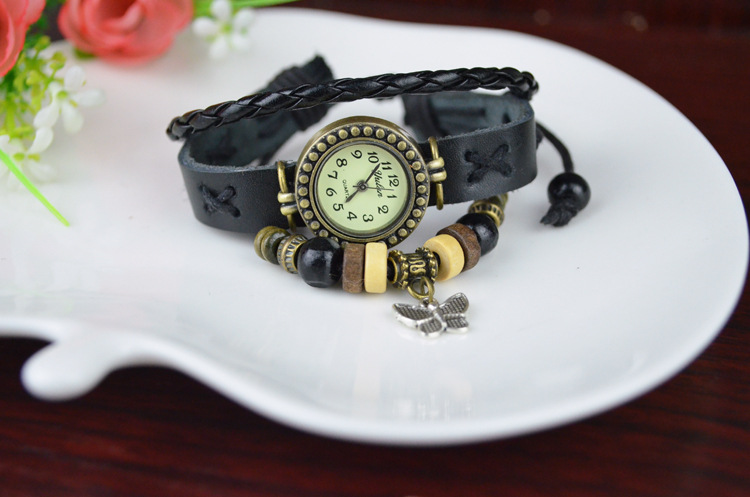 Retro Ms Watch  Bronze temperament Female watch   Genuine Leather Bracelet