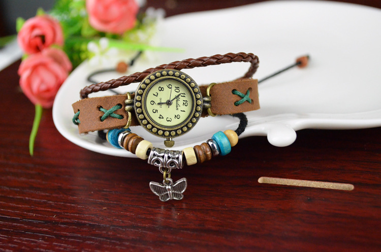 Retro Ms Watch  Bronze temperament Female watch   Genuine Leather Bracelet