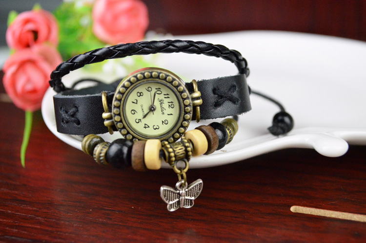 Retro Ms Watch  Bronze temperament Female watch   Genuine Leather Bracelet