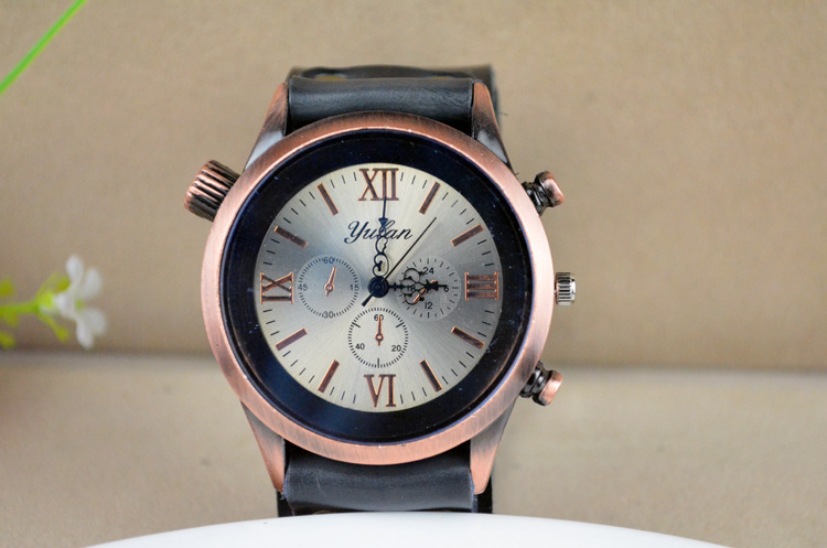 Fashion Blue glass quartz Watch  Western style Red bronze Big dial Fashion table