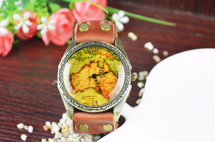 Western style Watch Genuine Leather Retro map Watch  men and women fashion Watch