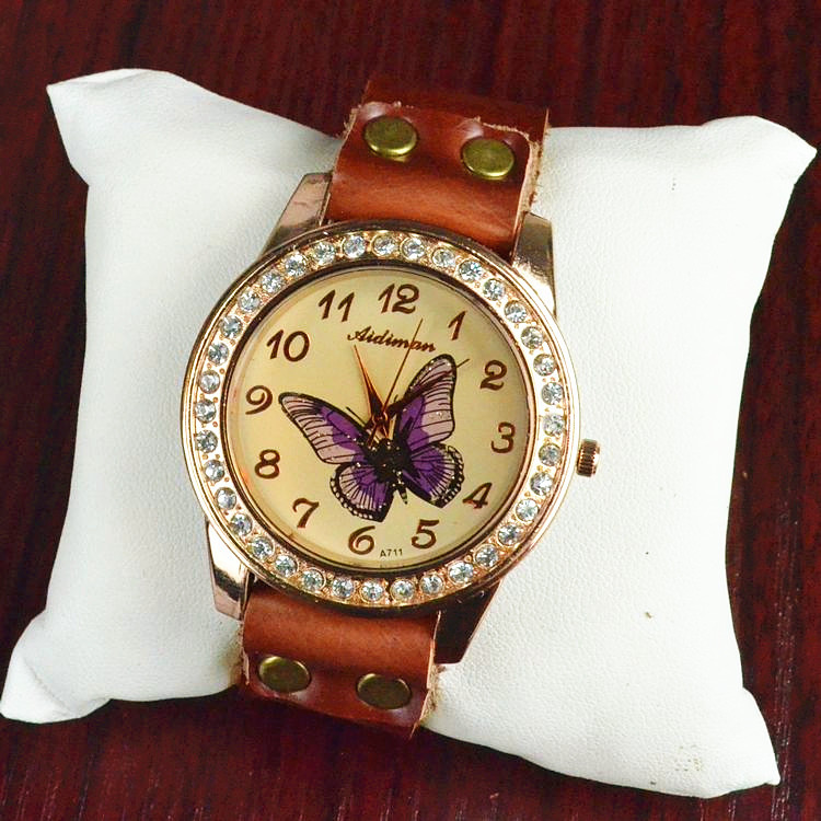 Fashion Ms Genuine Leather butterfly accessories Watch  Retro Nostalgia style Watch