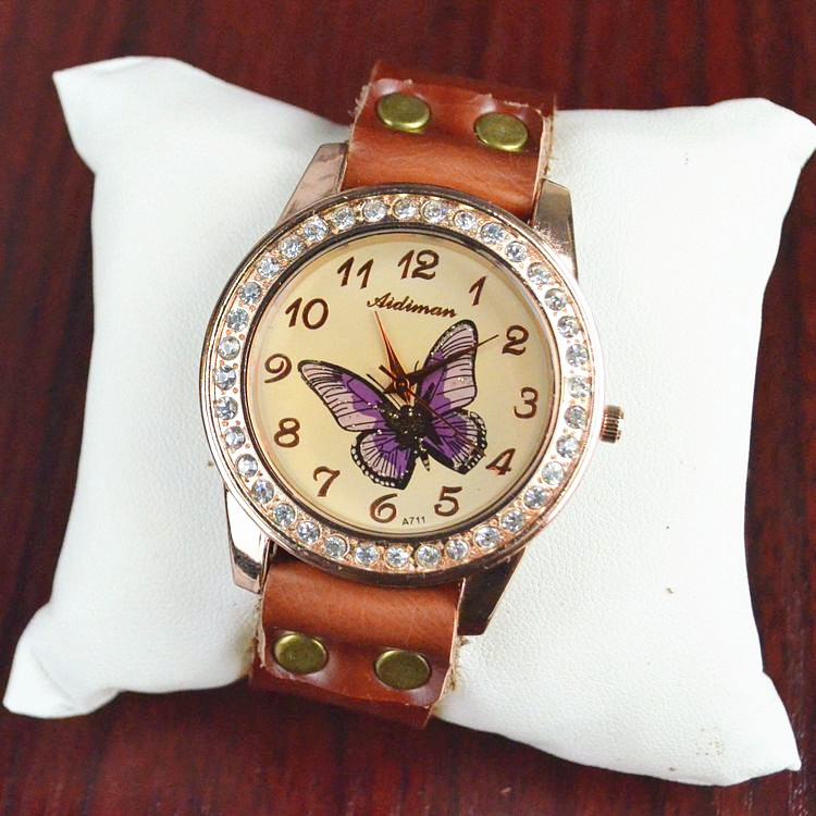 Fashion Ms Genuine Leather butterfly accessories Watch  Retro Nostalgia style Watch