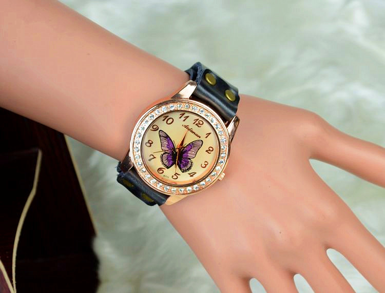Fashion Ms Genuine Leather butterfly accessories Watch  Retro Nostalgia style Watch