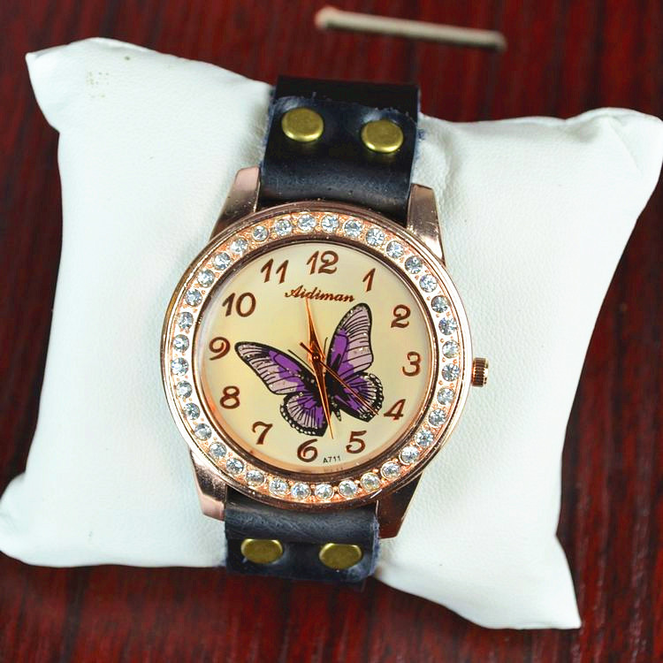 Fashion Ms Genuine Leather butterfly accessories Watch  Retro Nostalgia style Watch
