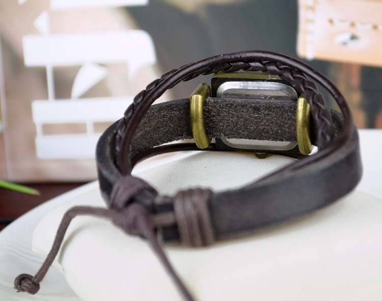 Western style personality popular Retro Watch Pull rope Weave Square head Leather rope Watch