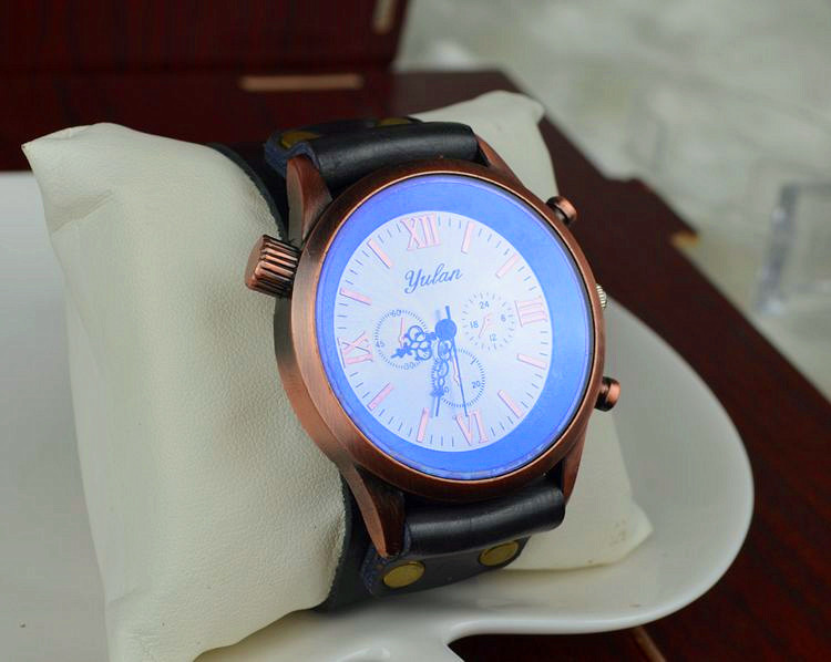 Trend Fashion Big dial Red bronze men and women Genuine Leather personality Retro Watch