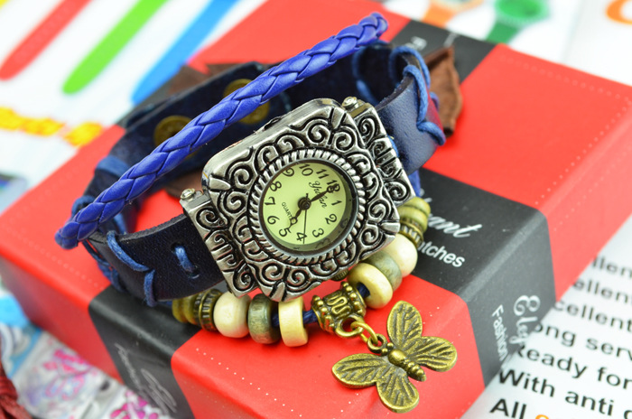 Fashion trend Retro Watch  Genuine Leather Artificial Weave Bracelet
