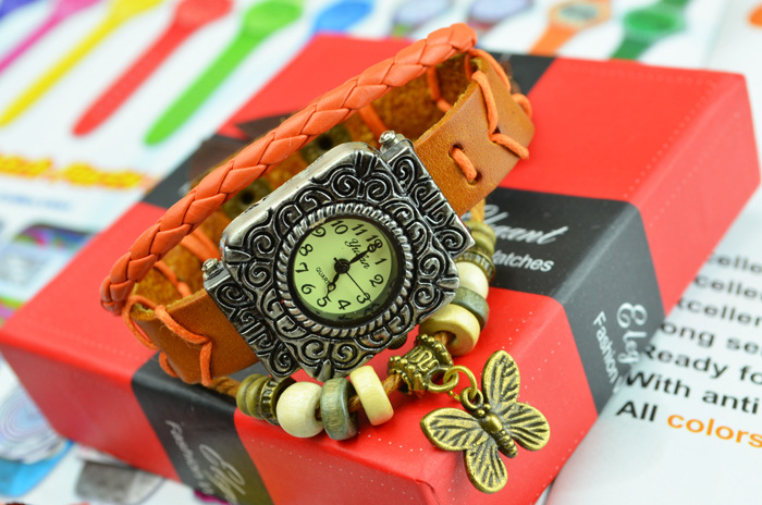Fashion trend Retro Watch  Genuine Leather Artificial Weave Bracelet