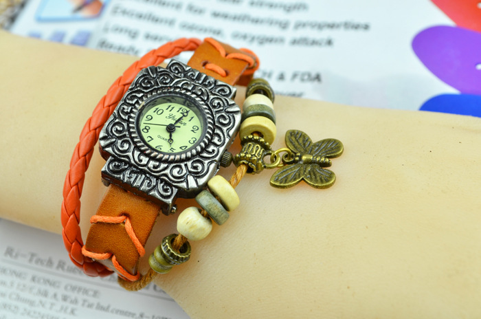 Fashion trend Retro Watch  Genuine Leather Artificial Weave Bracelet