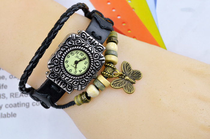 Fashion trend Retro Watch  Genuine Leather Artificial Weave Bracelet