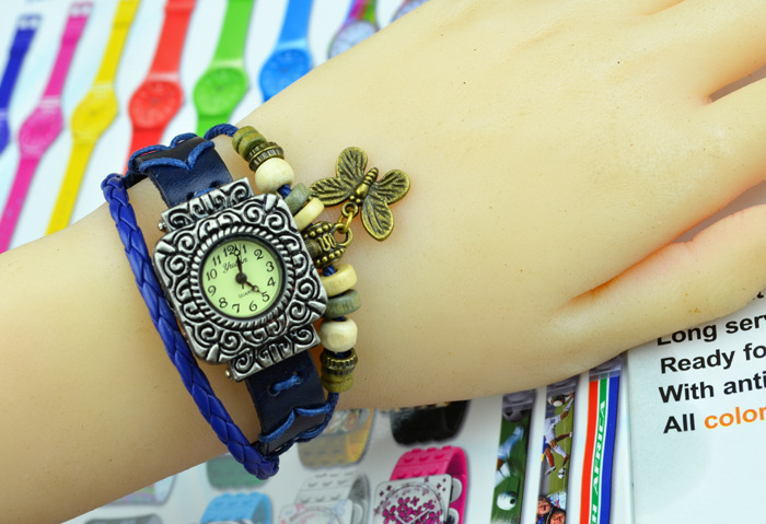 Fashion trend Retro Watch  Genuine Leather Artificial Weave Bracelet