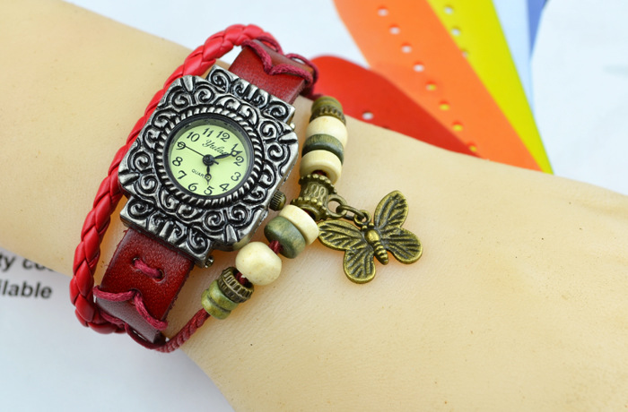 Fashion trend Retro Watch  Genuine Leather Artificial Weave Bracelet