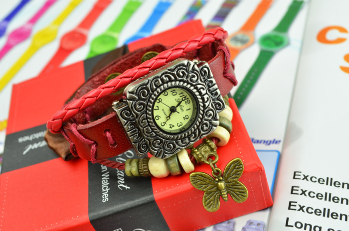 Fashion trend Retro Watch  Genuine Leather Artificial Weave Bracelet