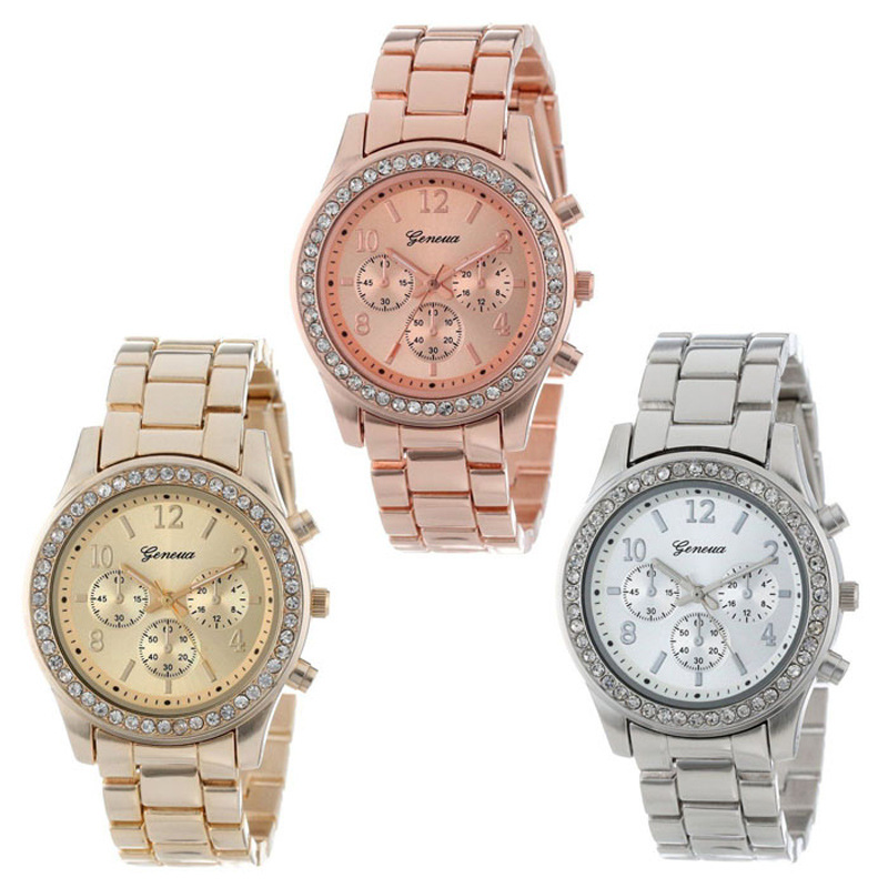 Diamond Fashion trend Men Steel Business Three Eyes Geneva Alloy Watch