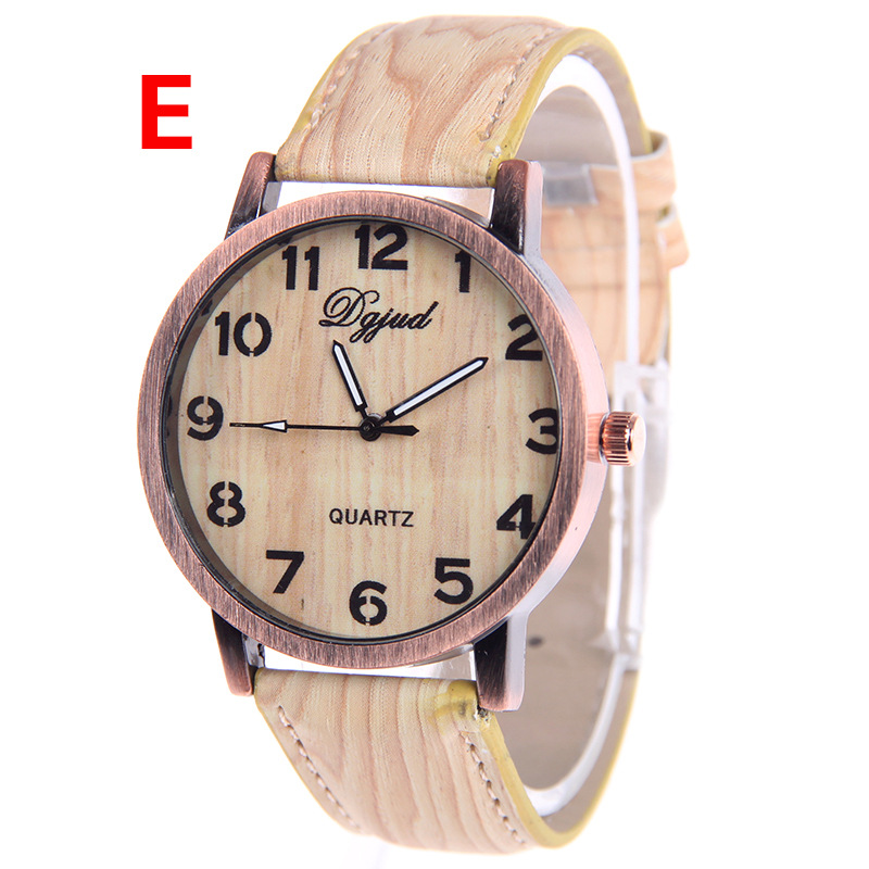 Fashion Leisure Simple Imitation Leather Wood Grain Ms Watch  Retro Watches