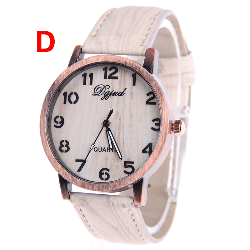 Fashion Leisure Simple Imitation Leather Wood Grain Ms Watch  Retro Watches