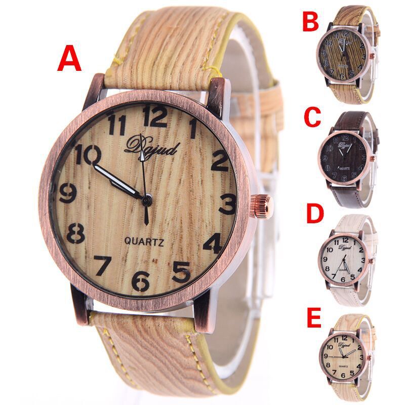 Fashion Leisure Simple Imitation Leather Wood Grain Ms Watch  Retro Watches